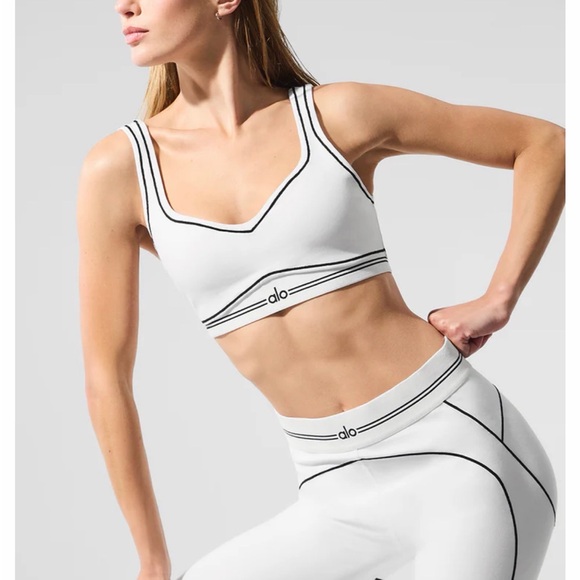 ALO Airbrush Heart Throb Bra Yoga White and Black Sports Bra - Picture 3 of 6